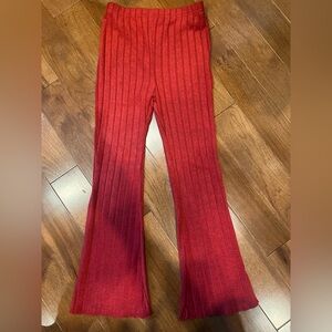 Cozy Red Ribbed Kids Flare Pants